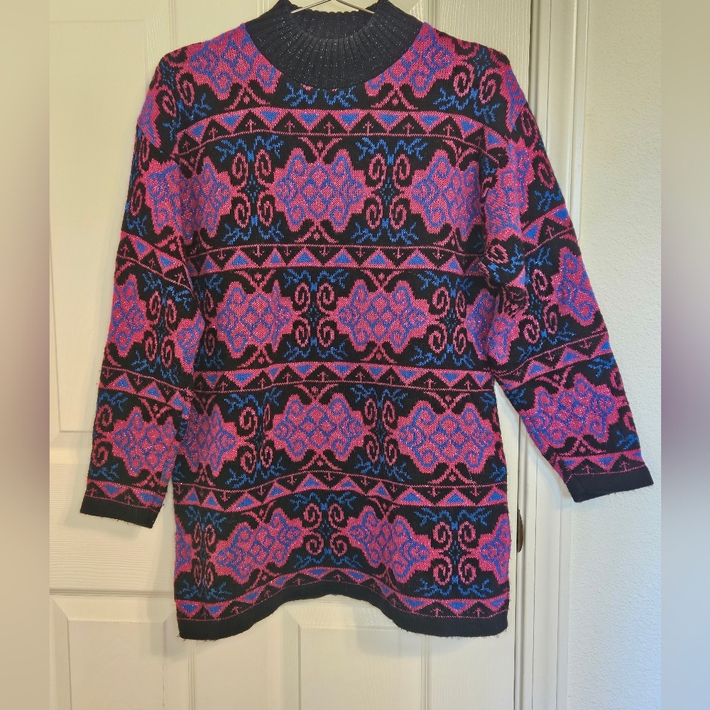 Metallic Pink And Blue Vintage Knit Sweater